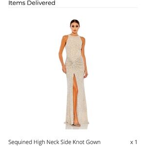 Mac Duggal Sequined High Neck Side Knot Gown